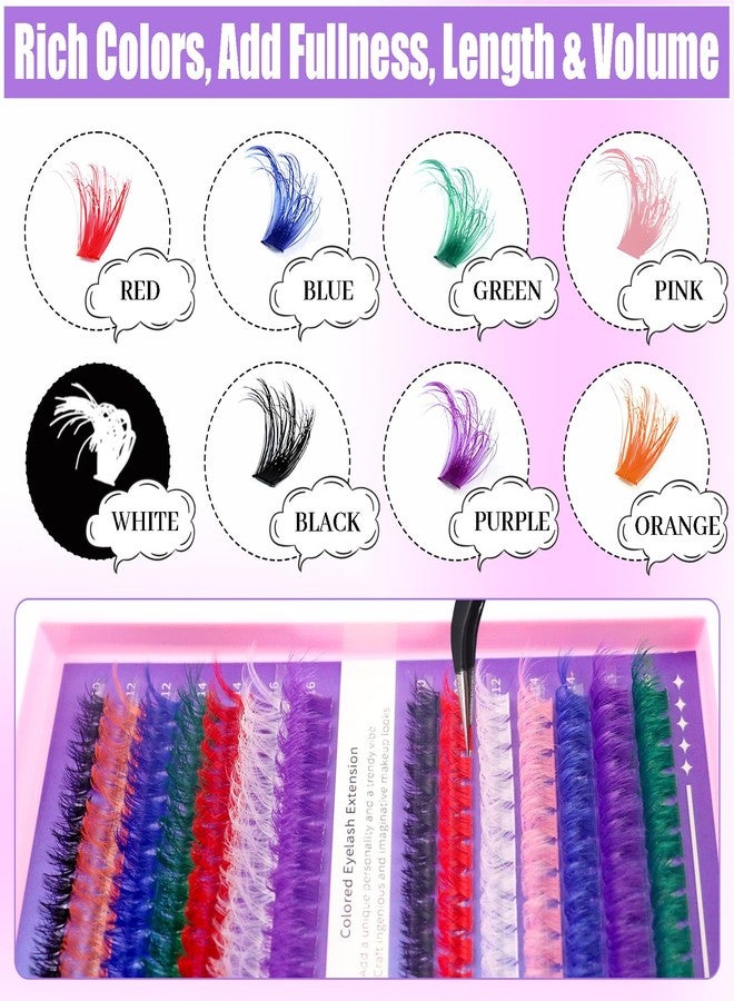 داودر رموش DAODER الملونة، وصلات رموش كثيفة 60D+80D، وردي، أحمر، أزرق، أخضر، أبيض، بنفسجي، أسود، مناسبة للهالوين والكوسبلاي، وصلات رموش D Curl 10-16MM (8 ألوان فقط) - Image 2